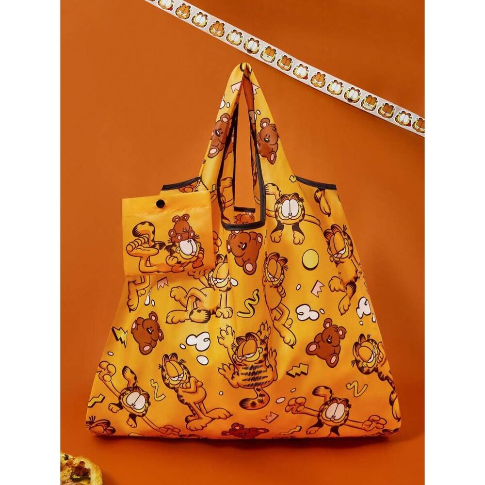 Garfield Foldable Reusable Tote Bag  Orange Eco Shopping Bag with Matching Pouch